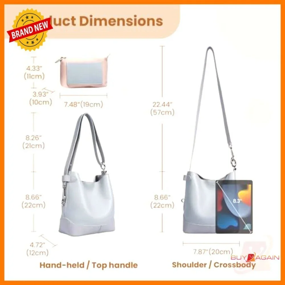 Genuine Leather Crossbody Bucket Bag with Adjustable Strap